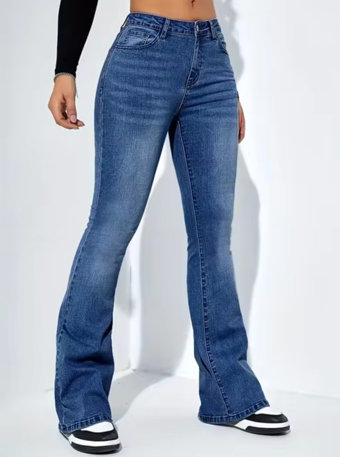 Norvielle Damen High-Waist-Schlagjeans