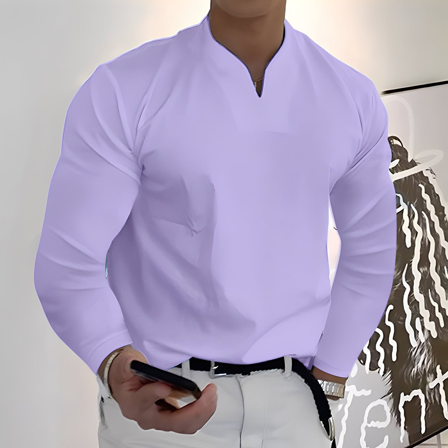 Herren Langarmhemd Freizeit Baumwolle Weiß