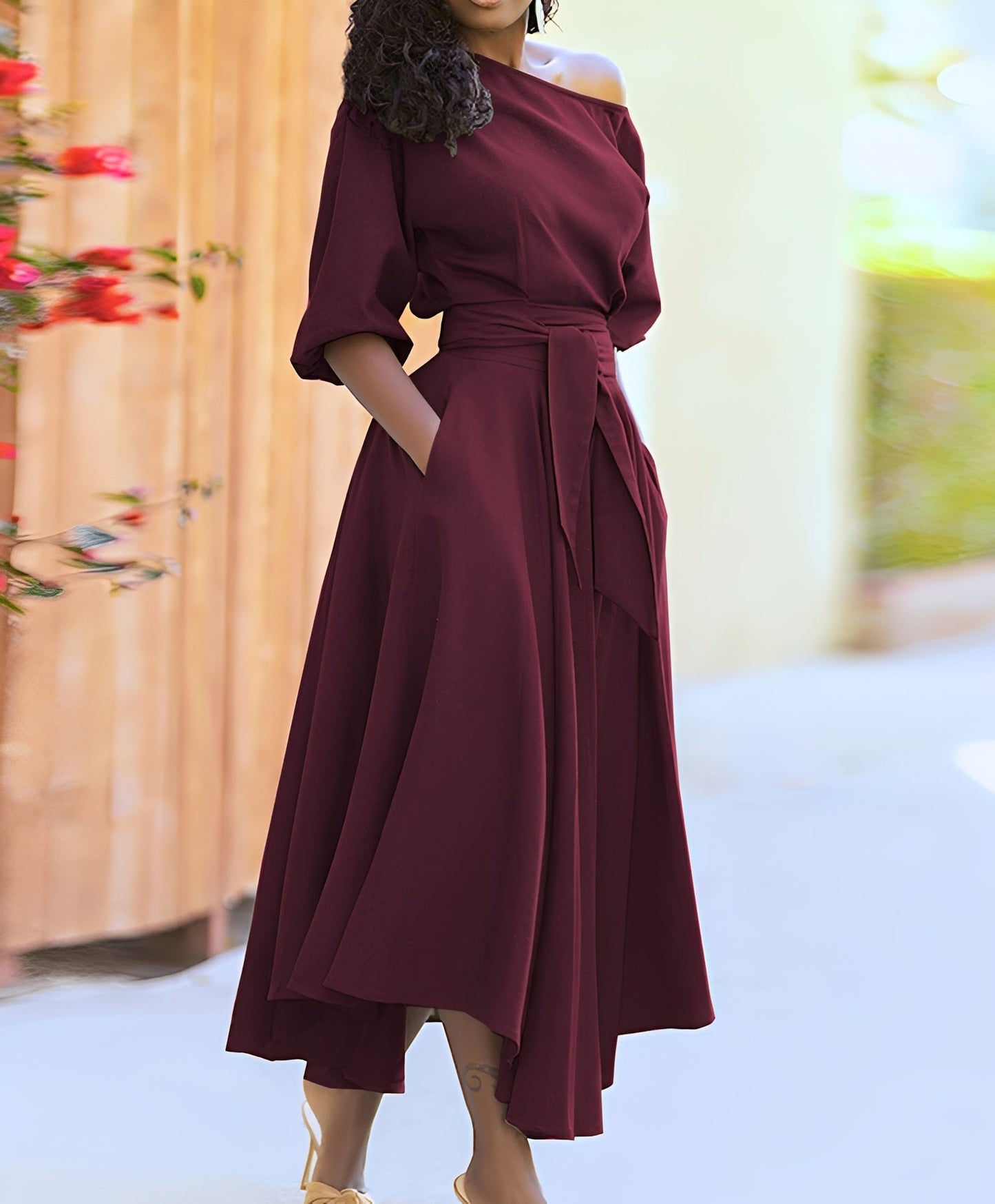 Damen Kleid mit Gürtel Stilvoll
