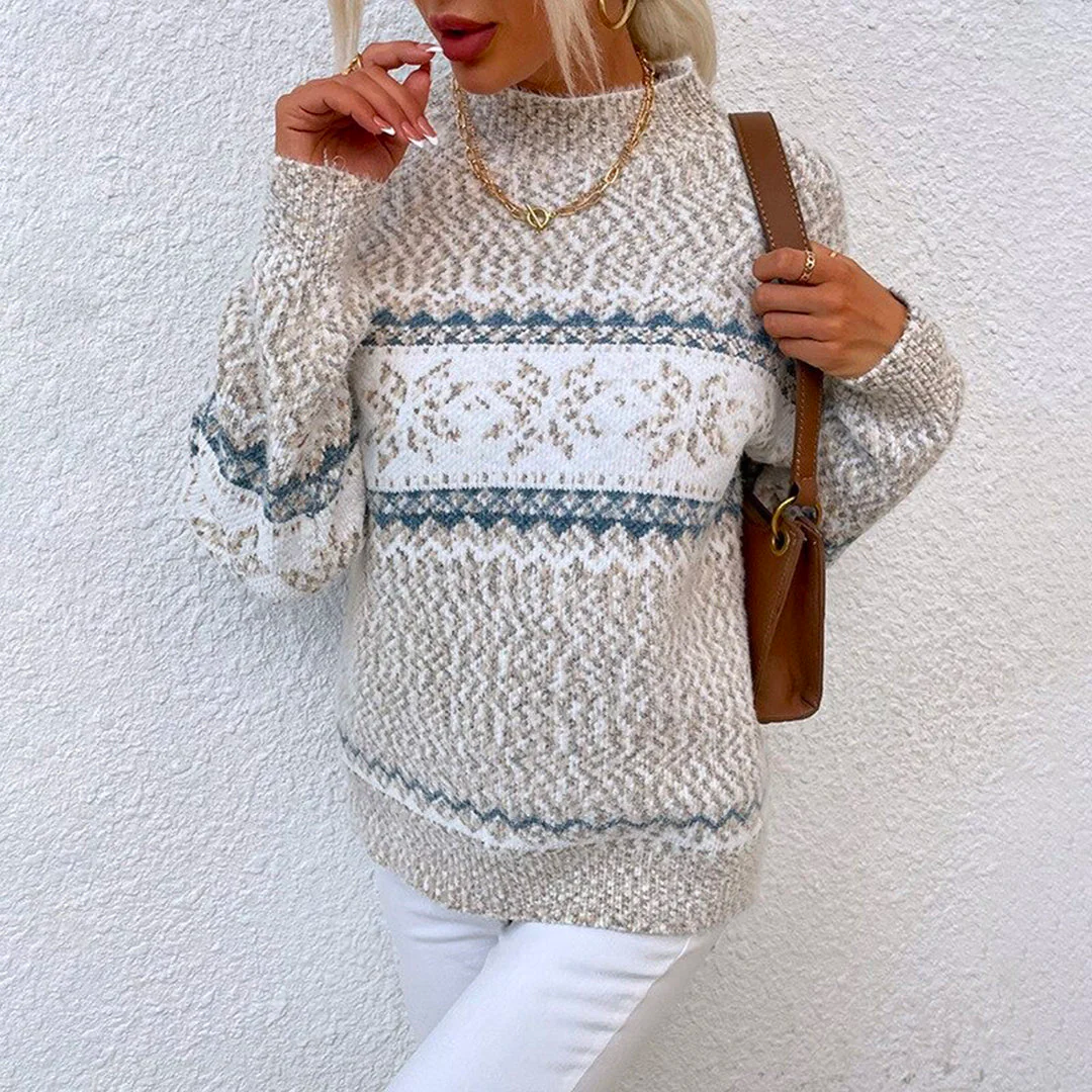 Damen Winterpullover Strickoptik Dekoratives Muster
