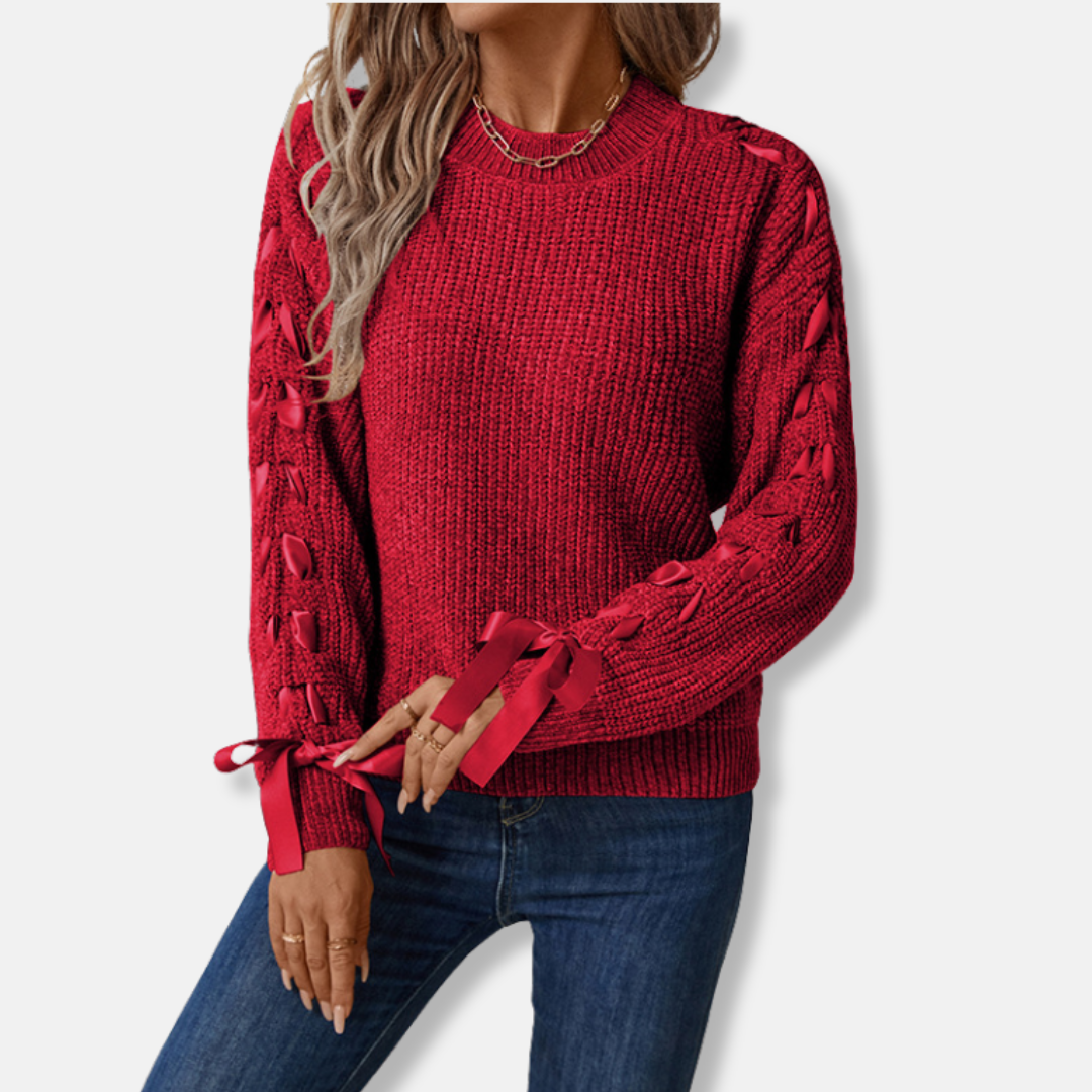 Damen Pullover Sweatshirt Weiches Strick Rundhalsausschnitt