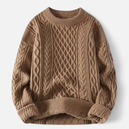 Herren Knit-Pullover Strukturiertes Zopfmuster Klassisch Beige - Norvielle