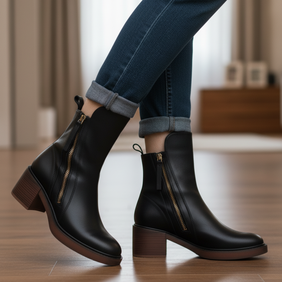 e Lederstiefel Damen Elegante Absatzschuhe