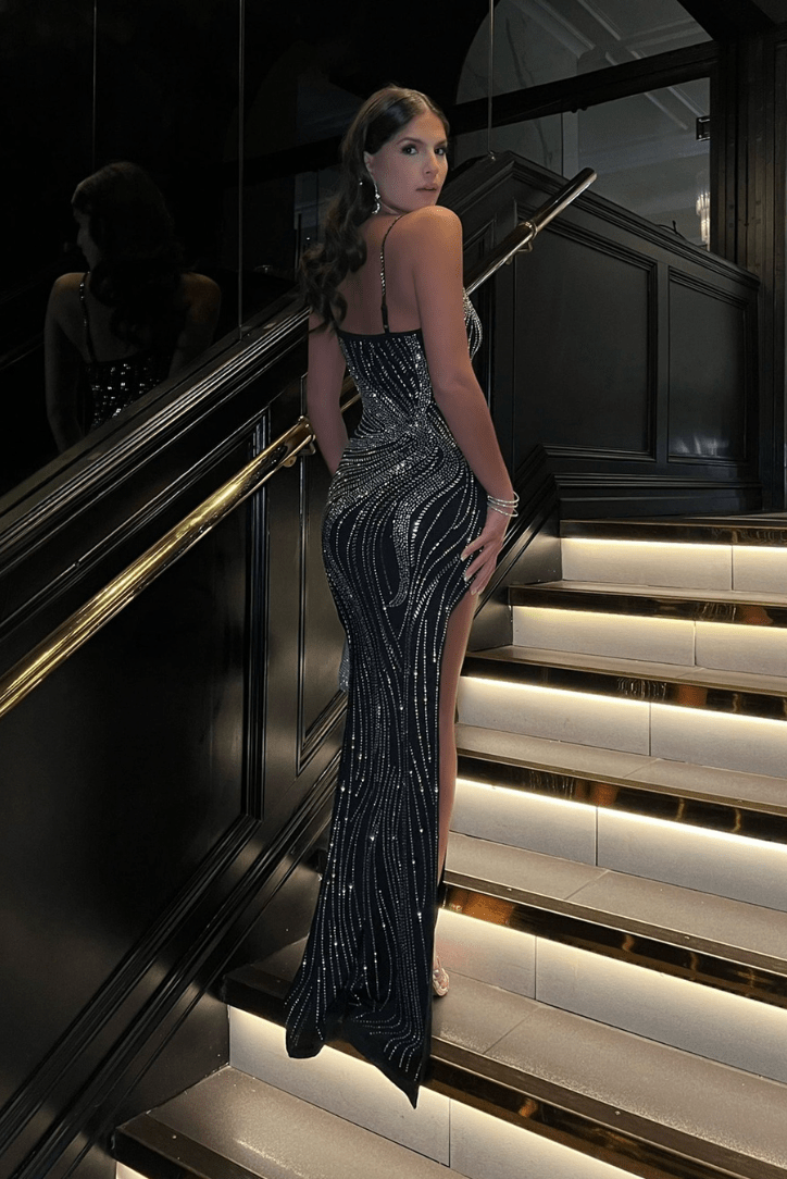 Damen Abendkleid Strass Mit Beinschlitzen Elegantes