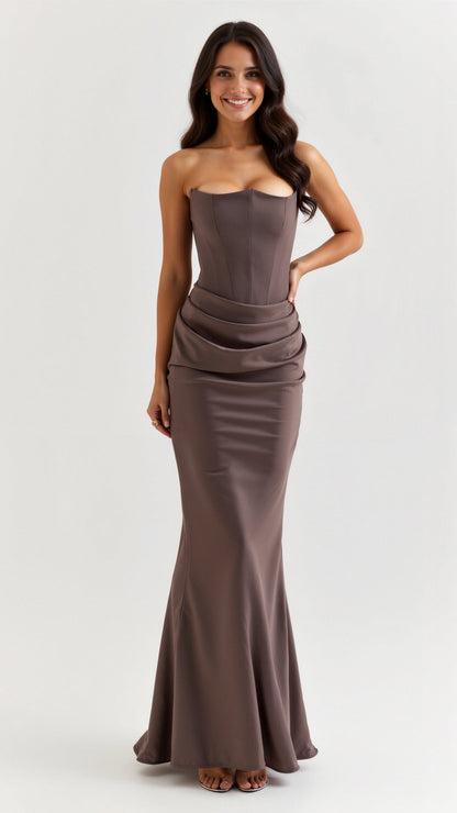 Damen Säulenmaxikleid Hochzeitsgästekleid Lang
