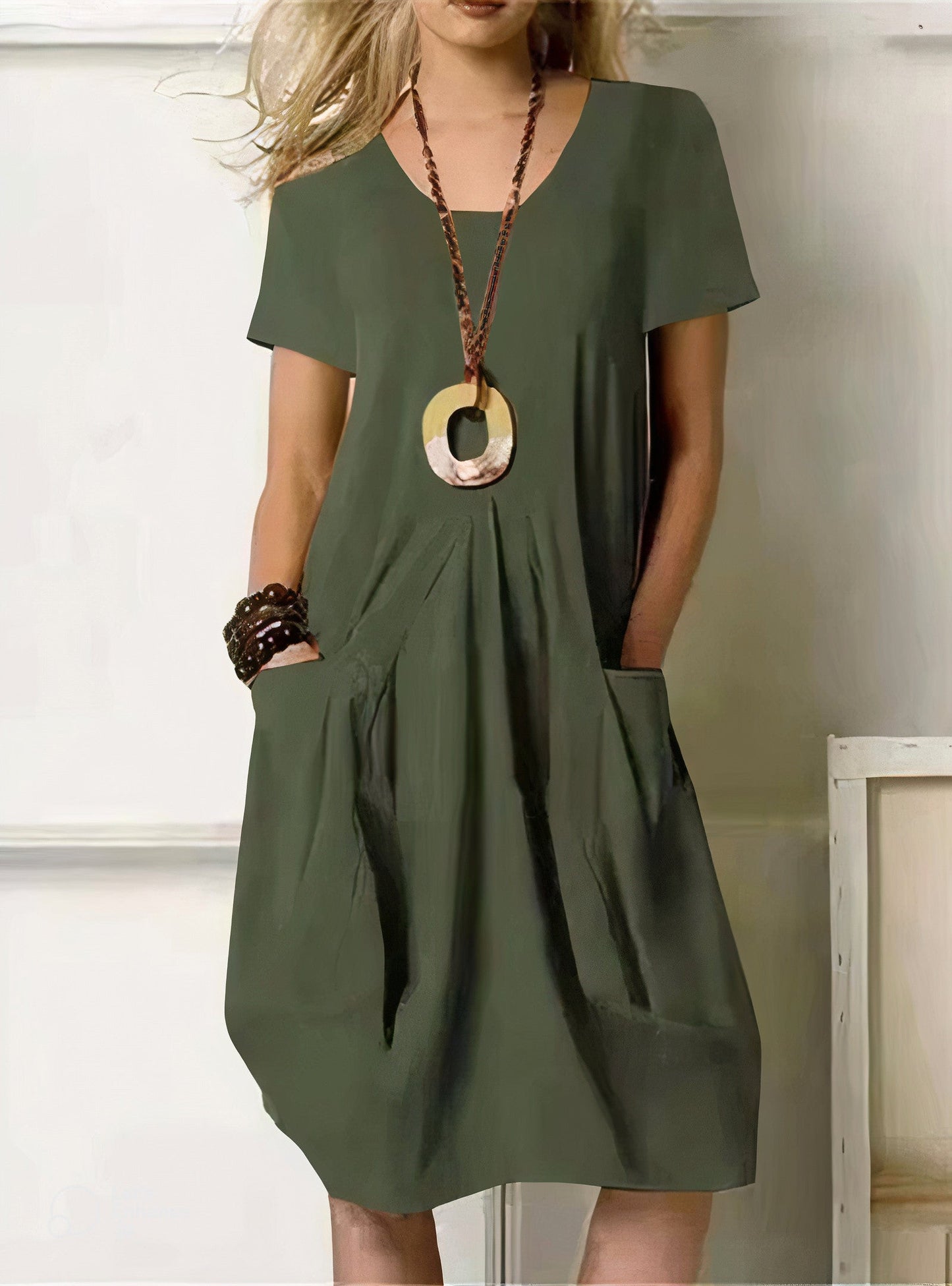 Damen Bauchbedeckendes Midi-Kleid Mit Taschen