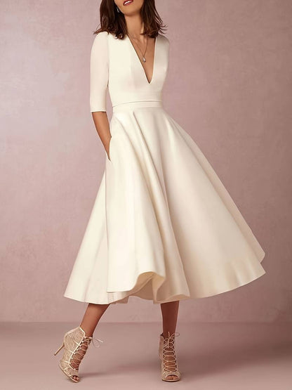 Damen Midi Kleid Glockenförmig für Hochzeitsgäste