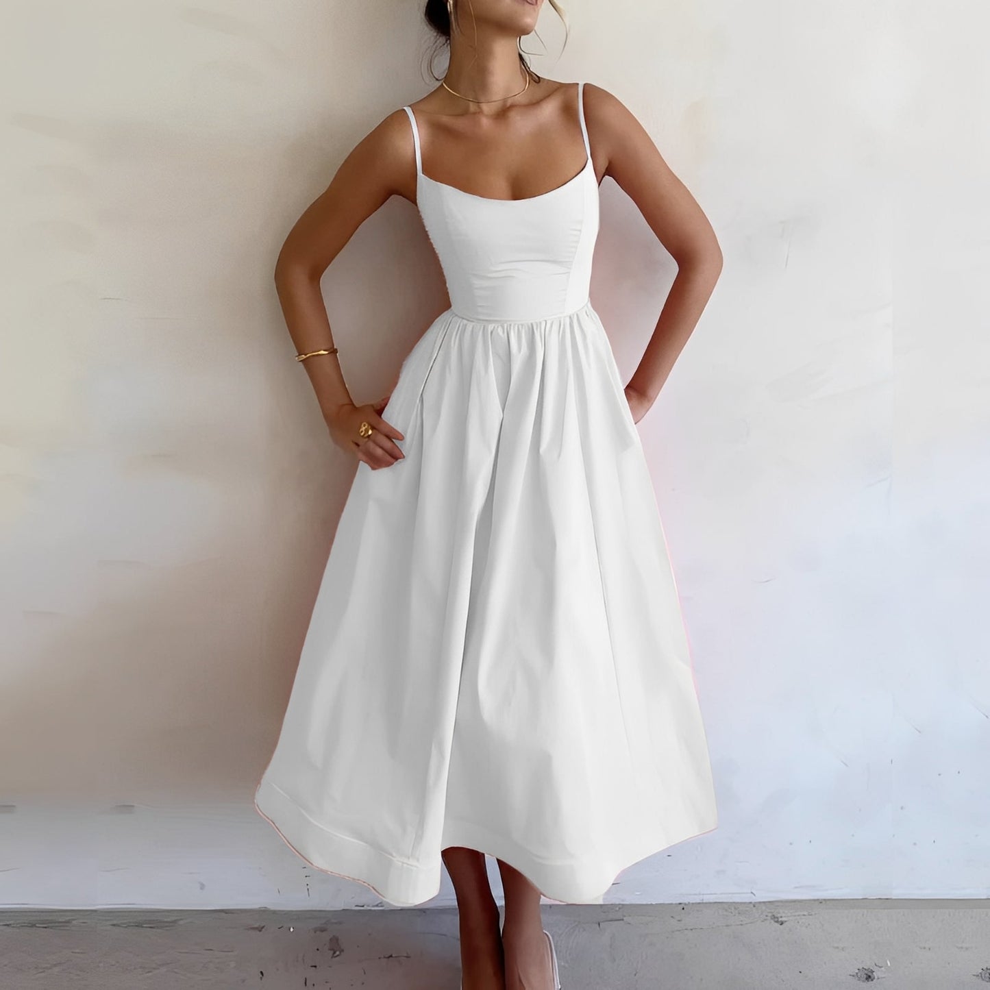 Damen Midi-Kleid mit Hosenträgern Lässig