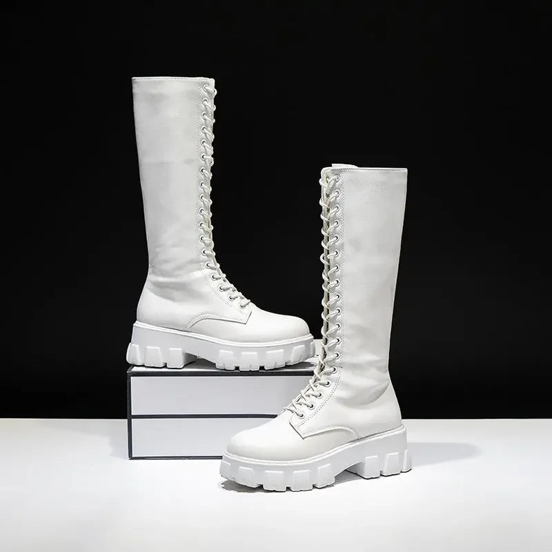 Damen Kniehohe Stiefel Mit Absatz Lässig Schwarz - Norvielle