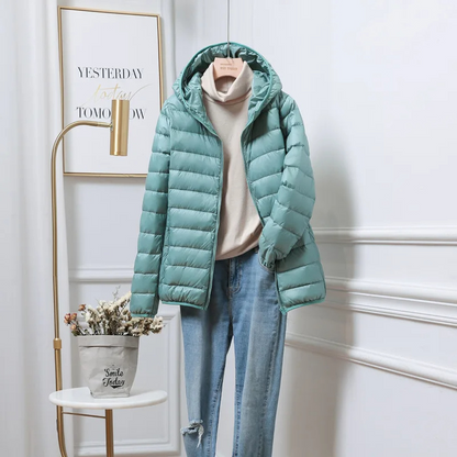 Damen Daunenjacke Mit Kapuze Reißverschluss