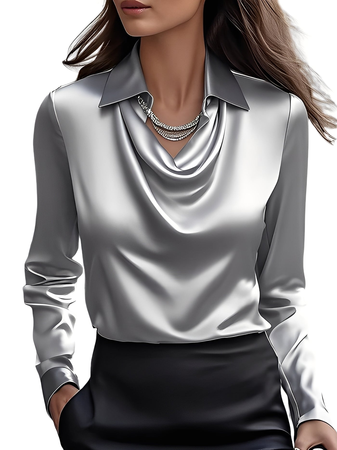 Damen Satinbluse Langärmlig Elegante Bluse