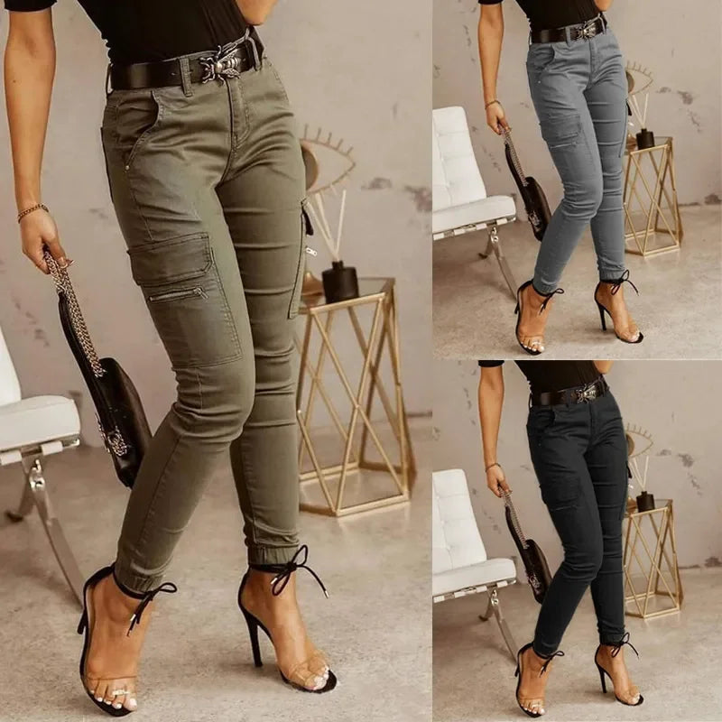 Norvielle Damen Cargo-Hose Hohe Taille