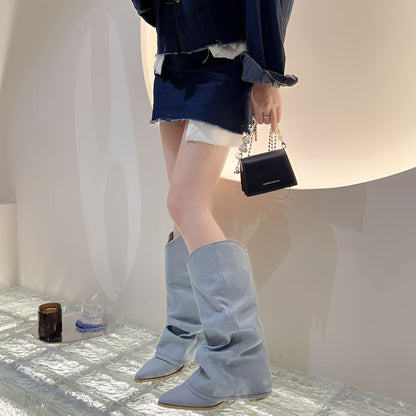 Damen Ritterstiefel Denim