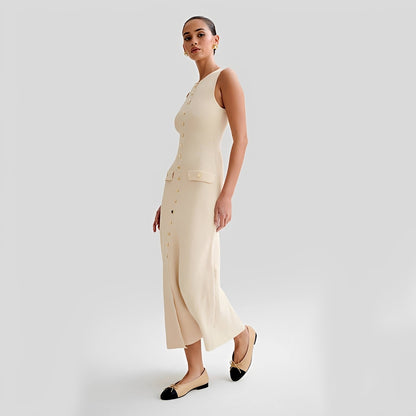 Damen Midikleid Lang Knöpfe Elegantes - Norvielle