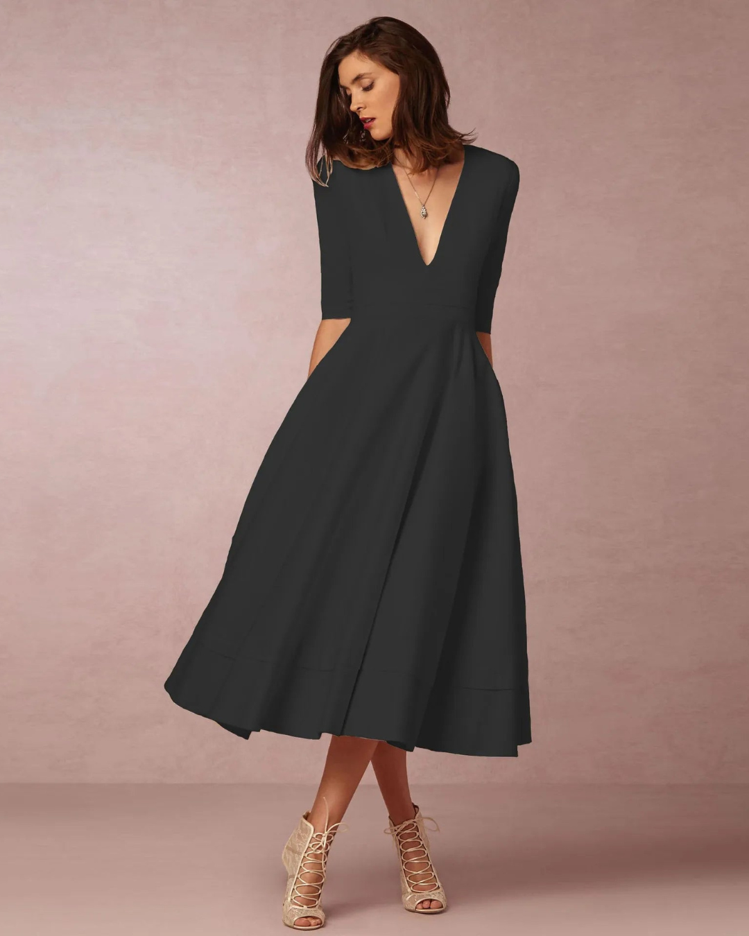 Damen Maxi-Kleid V-Ausschnitt Abendkleid