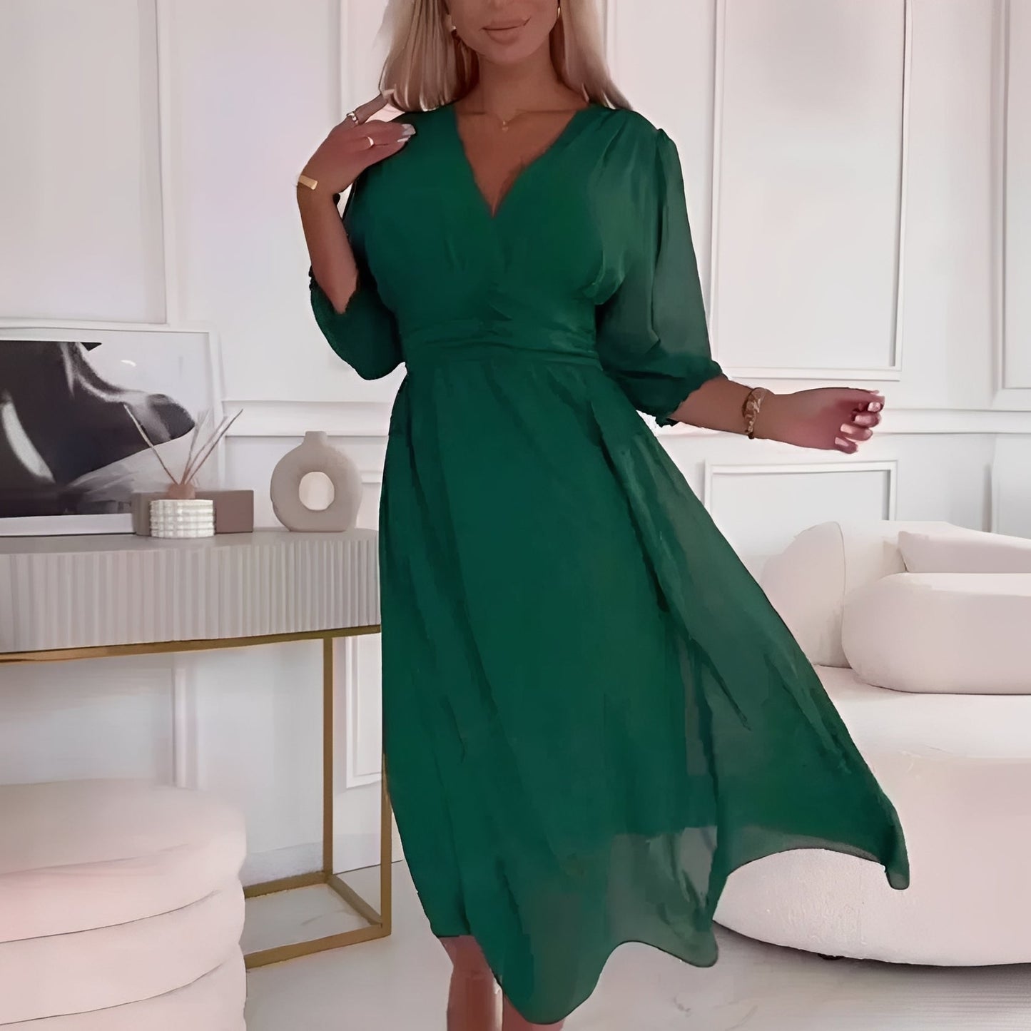 Damen Wickelkleid Langärmelig Baumwolle