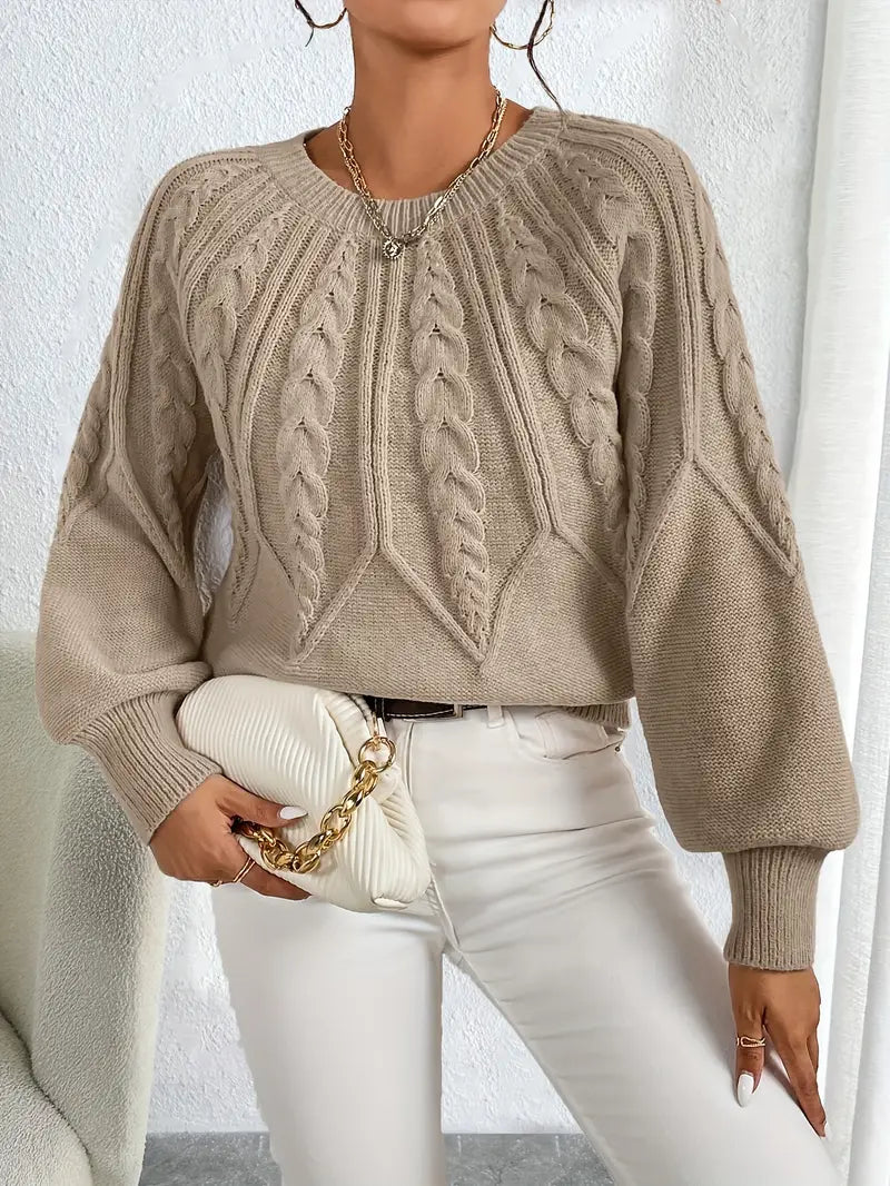 Damen Pullover Kabelmuster Ballonärmel Elegant - Norvielle