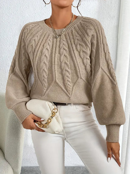 Damen Pullover Kabelmuster Ballonärmel Elegant - Norvielle