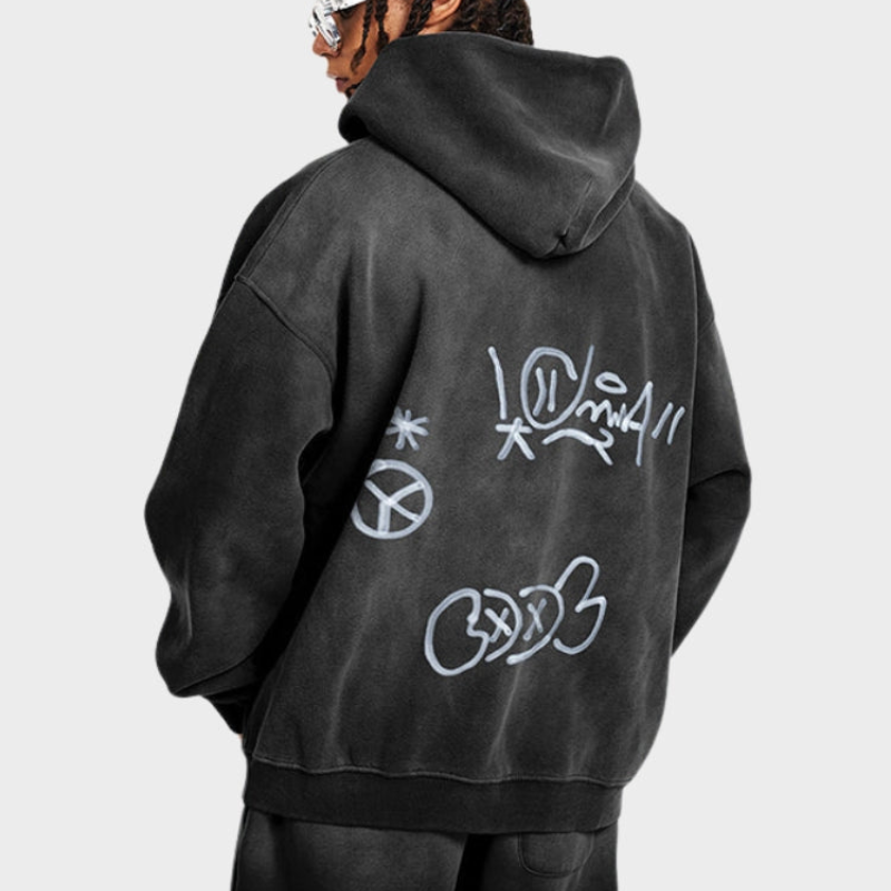 Norvielle Damen Oversize Hoodie Graffiti Print Y2K Stil