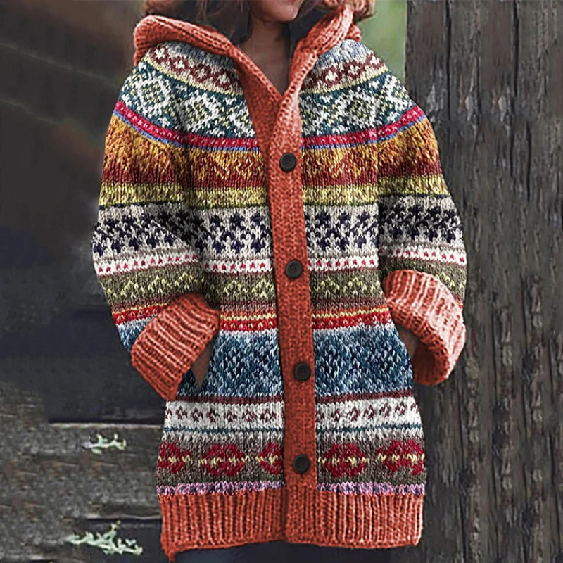 Norvielle Damen Cardigan Lang Mit Kapuze und Knöpfen