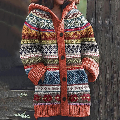 Norvielle Damen Cardigan Lang Mit Kapuze und Knöpfen