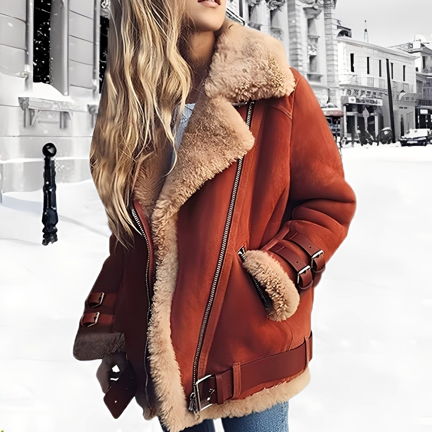 Damen Aviator Winterjacke Shearling Gefüttert