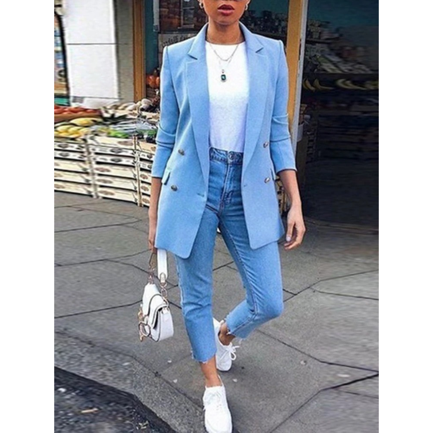 Norvielle Damen Blazer Mittellang Einfarbig