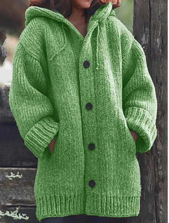 Norvielle Damen Strickjacke Kapuze Knöpfe