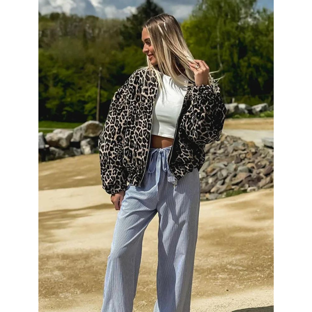 Norvielle Damen Bomberjacke Leopardenmuster