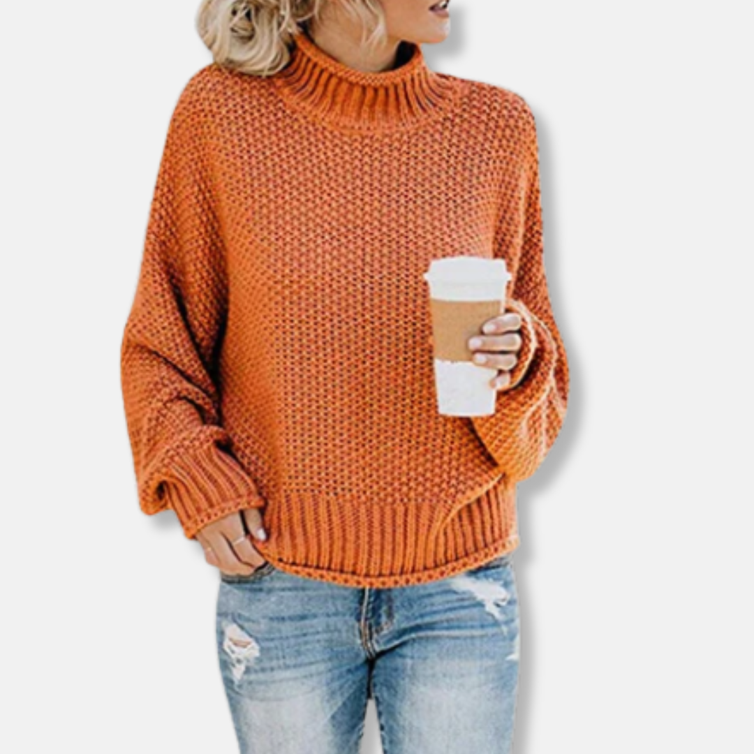 Damen Pullover Wollmischung Oversized Raglanärmel Hochkragen