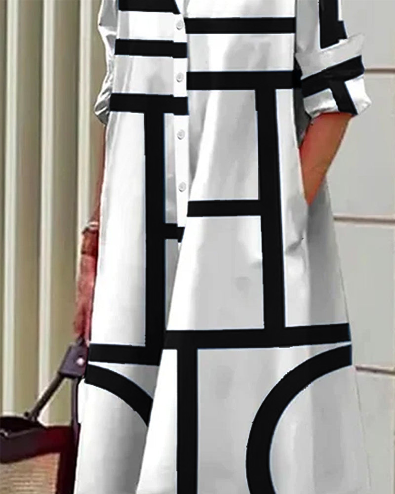 Norvielle Damenkleid Geometrischer Druck Mit Taschen