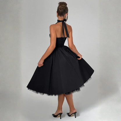Damen Hochzeitsgastkleid Midikleid Neckholder