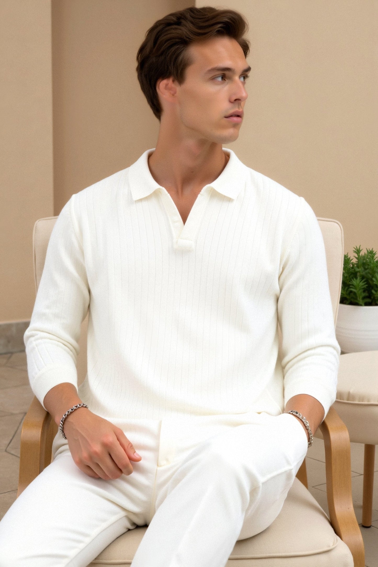 Herren Poloshirt Gestrickt Elegantes Design Weiß - Norvielle