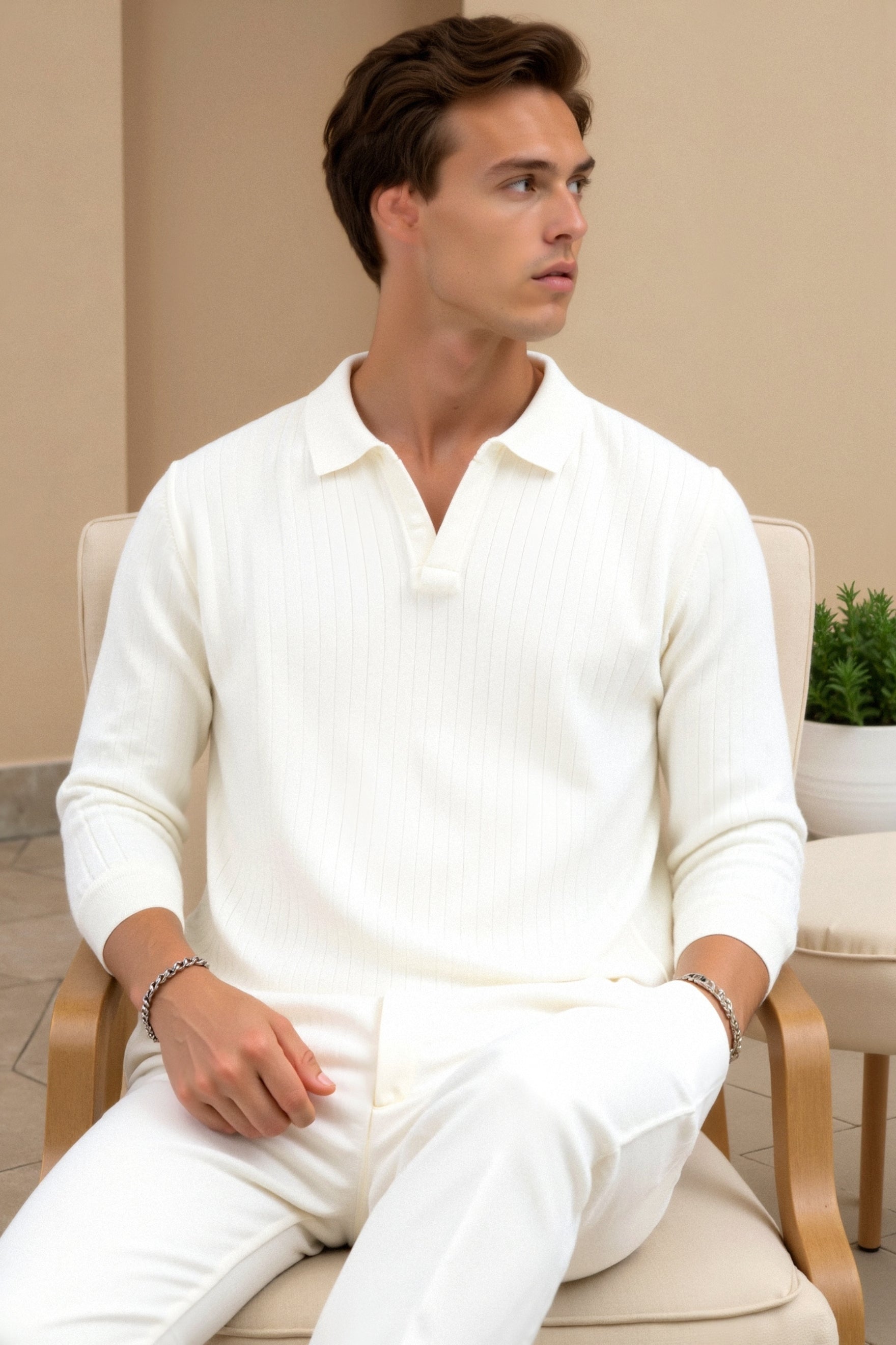 Herren Poloshirt Gestrickt Elegantes Design Weiß - Norvielle