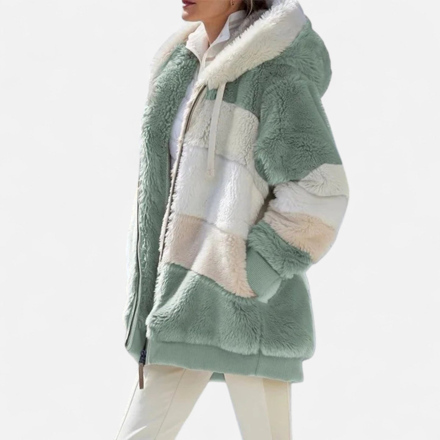Triswina Damen Oversized Jacke mit Kapuze Gestreift