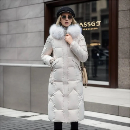 Damen Winterjacke Lang Kapuze Fellbesatz