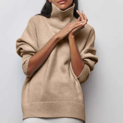 Norvielle Damen Strickpullover Oversized Stehkragen