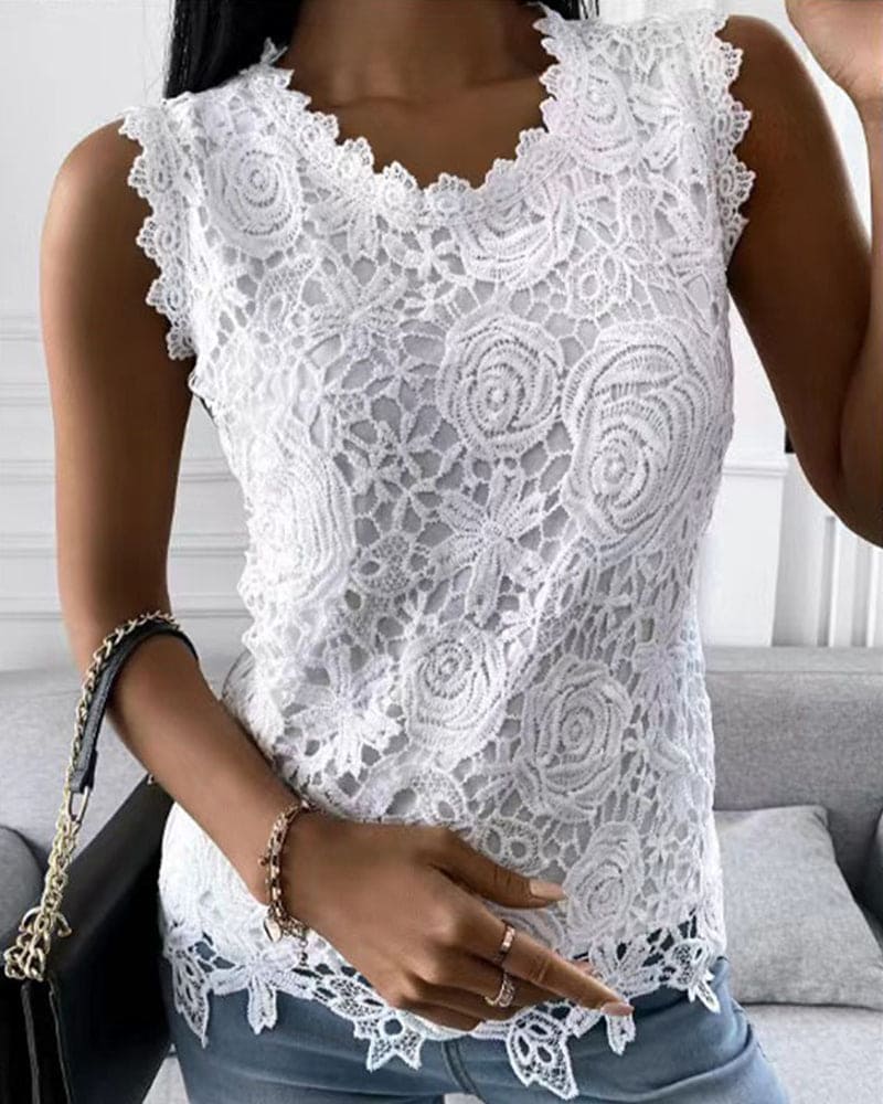 Norvielle Damen Bluse Spitze Einfarbig - Norvielle