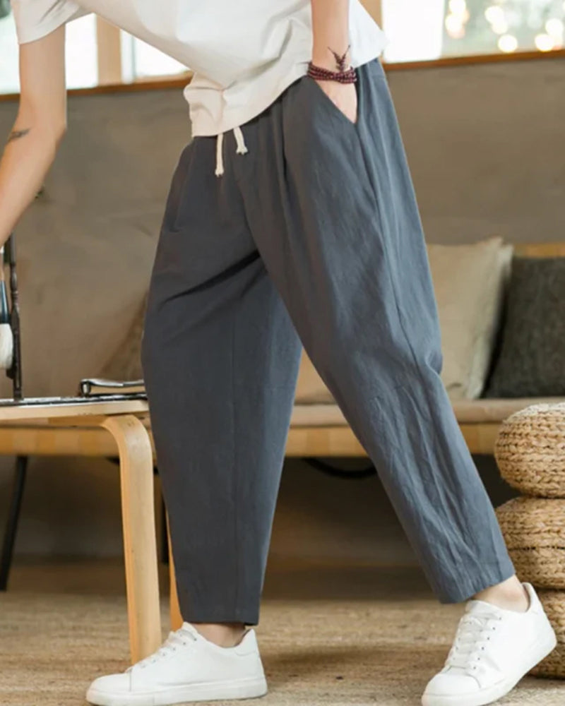 Herren Plissee-Sommerhose Locker Geschnitten Kordelzug