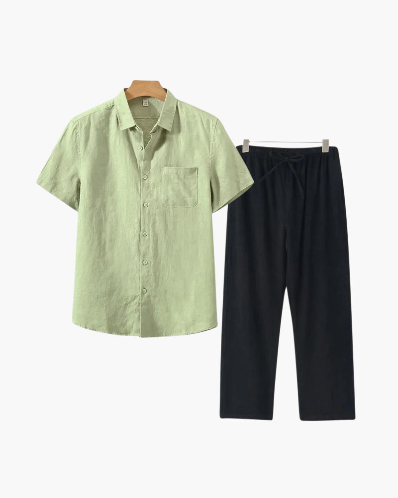 Lincoln Herren Leinen-Set Kurzarmhemd Sommerhose Beige