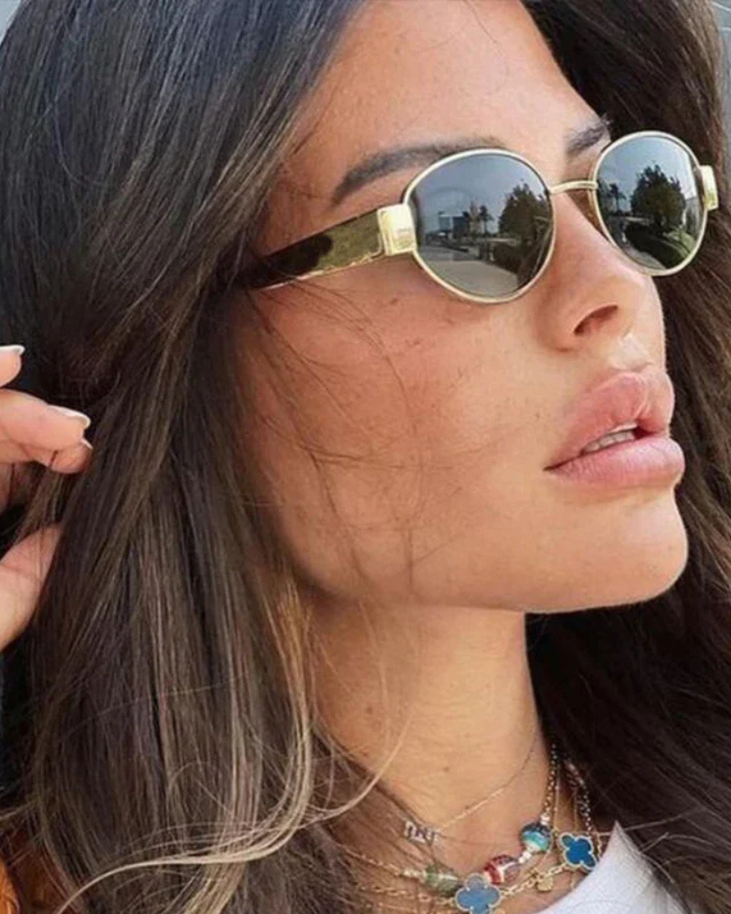 Damen Sonnenbrille Oval Smaragdgrün Glas Goldrahmen