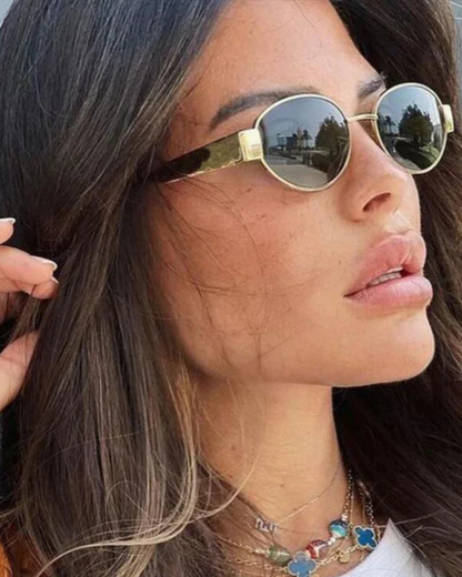 Damen Sonnenbrille Oval Smaragdgrün Glas Goldrahmen