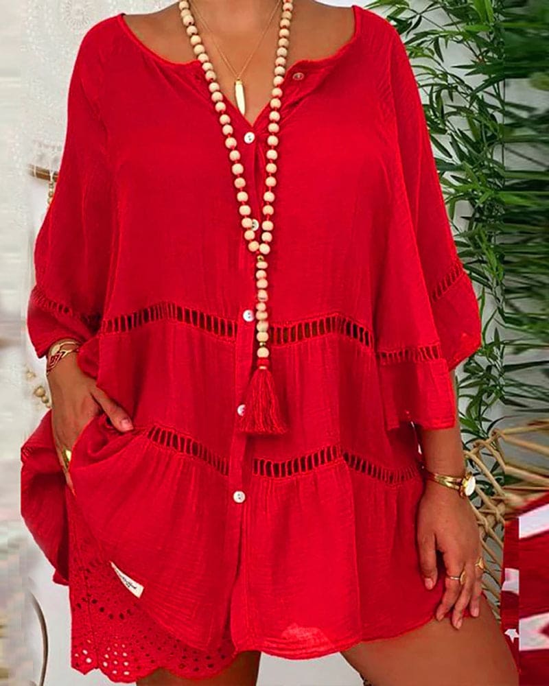 Boho Damen Tunika Leicht Sommerweiß