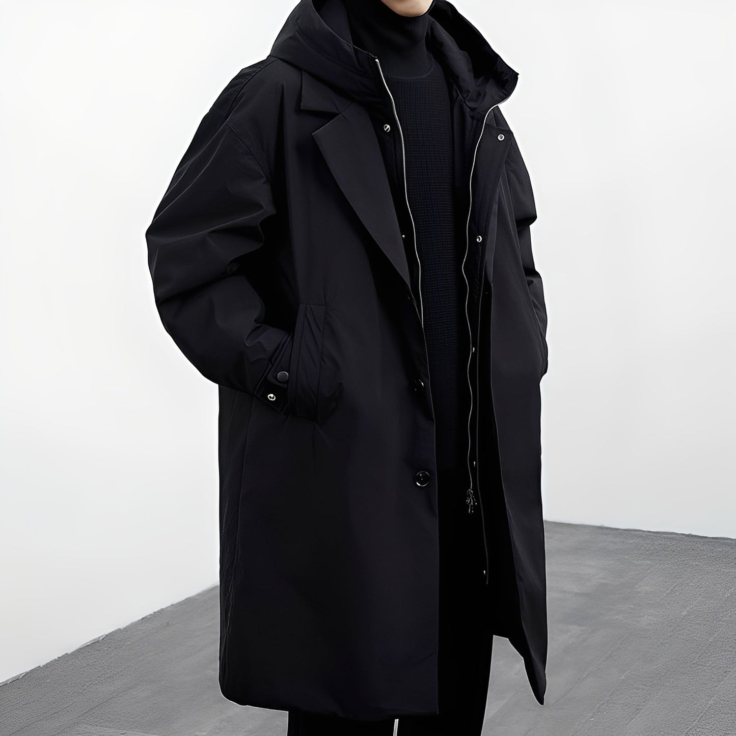 Herren Trenchcoat Lang mit Kapuze Wasserabweisend
