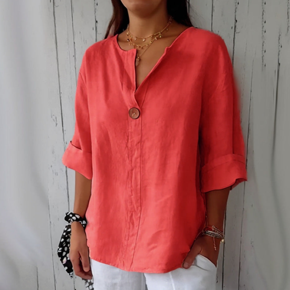 Damen Bluse V-Ausschnitt Weite Passform