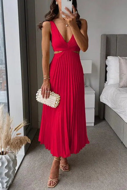 Damen Hochzeitsgastkleid Plissiert Midi