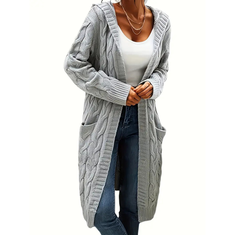 Damen Cardigan Lang Strickjacke Mit Taschen