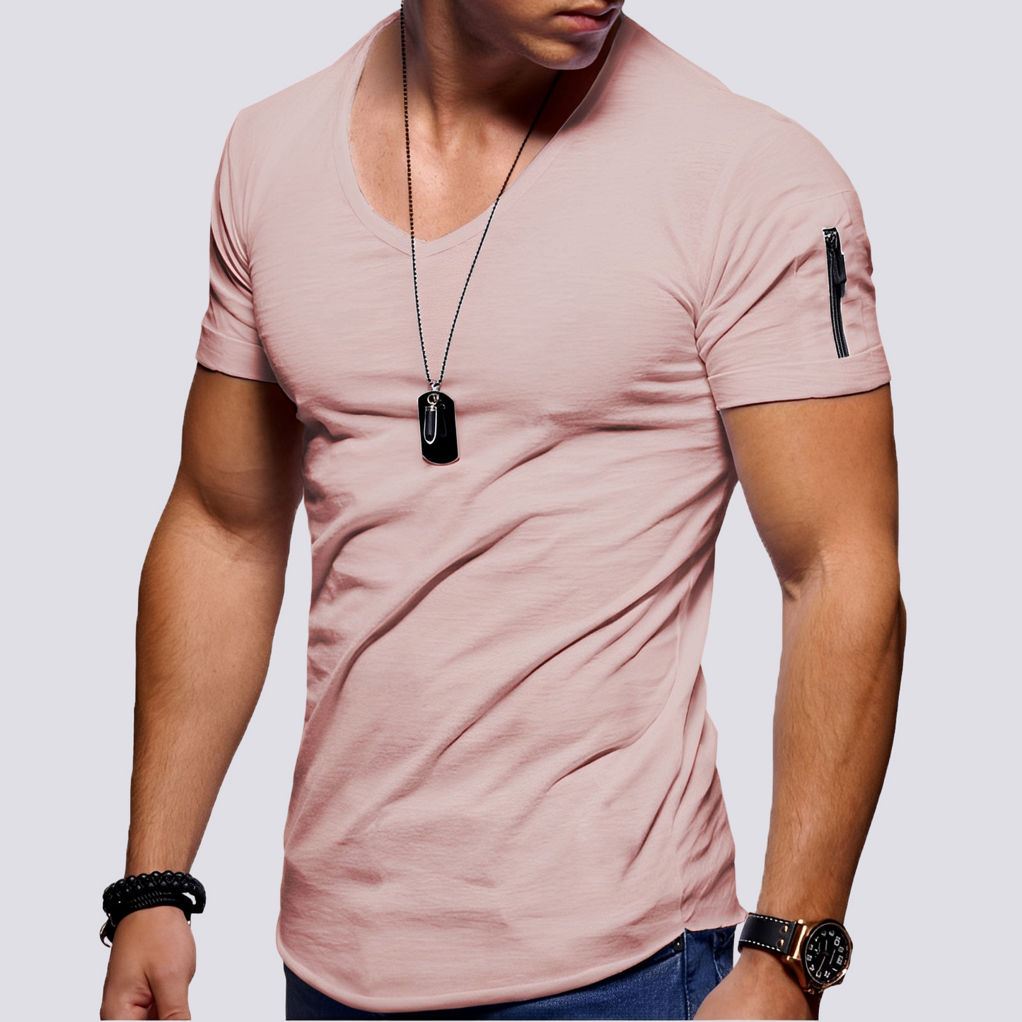 Herren Slim-Fit-Shirt V-Ausschnitt Lässig Weiß