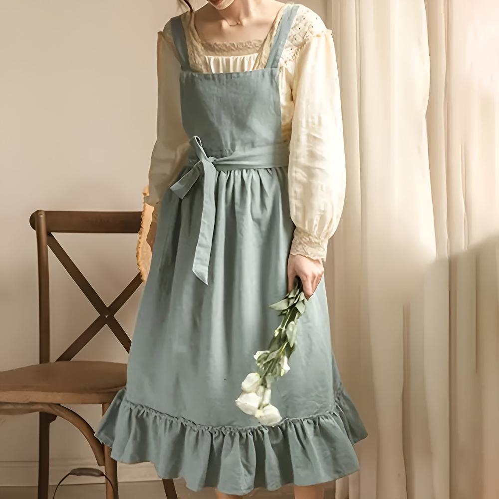 Leinenschürze Rüschendetail Damen Weiss - Norvielle