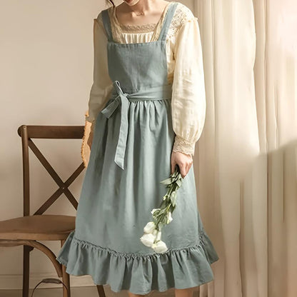 Leinenschürze Rüschendetail Damen Weiss - Norvielle